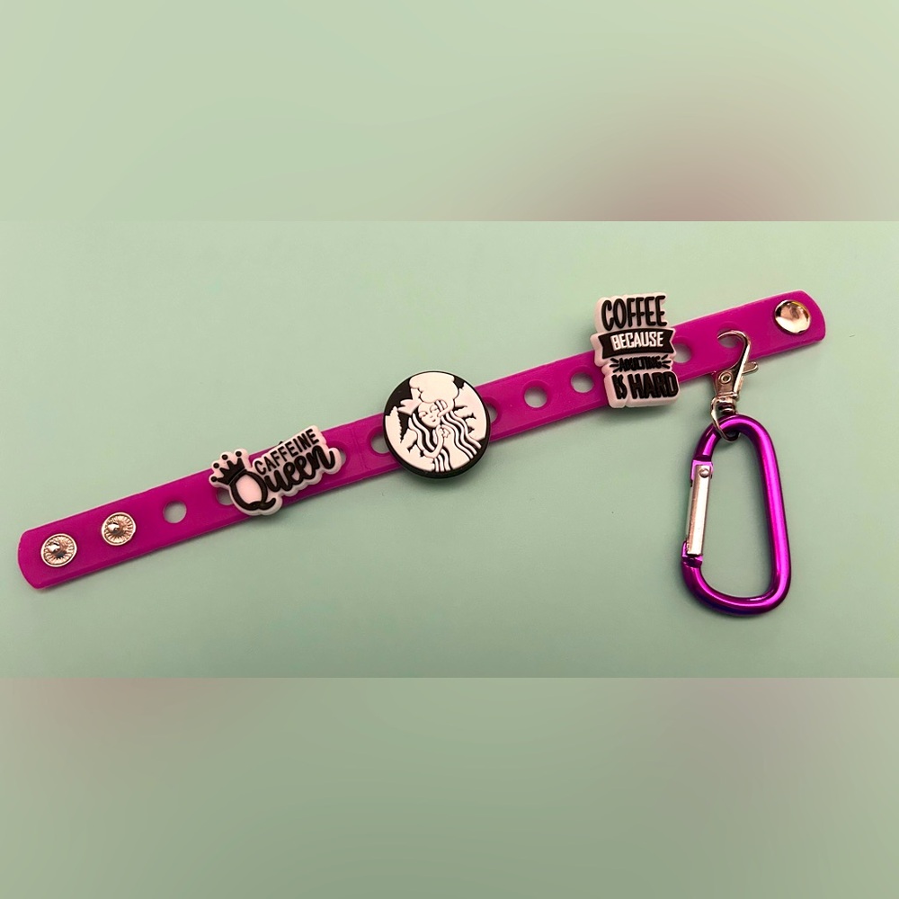 Brand New Coffee Themed Caffeine Queen Shoe Charm Bracelet/Key Ring